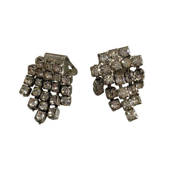 Vintage 50s Small Silver Rhinestone Fall Shoe Purse Accessory Clips Bridal - Picture 2 of 7